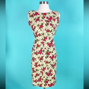 Vintage 1960s Cream White Pink Red Floral Dress